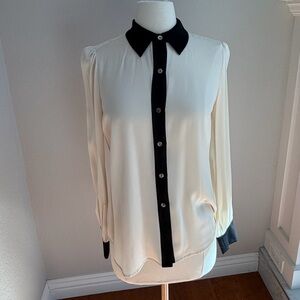 Diane Von Furstenberg Cream Blouse with Black Trim